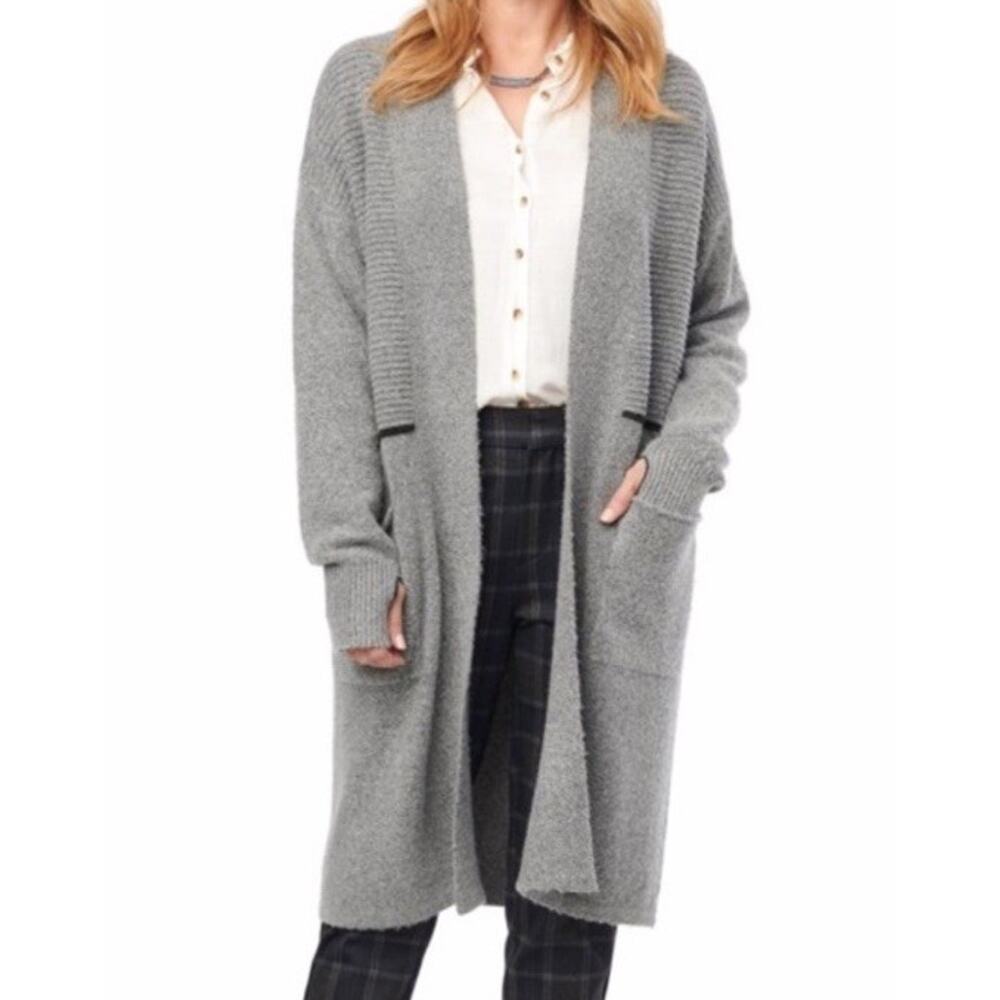 Democracy Gray Cardigan Sweater Open Long Women 1X Soft Knit